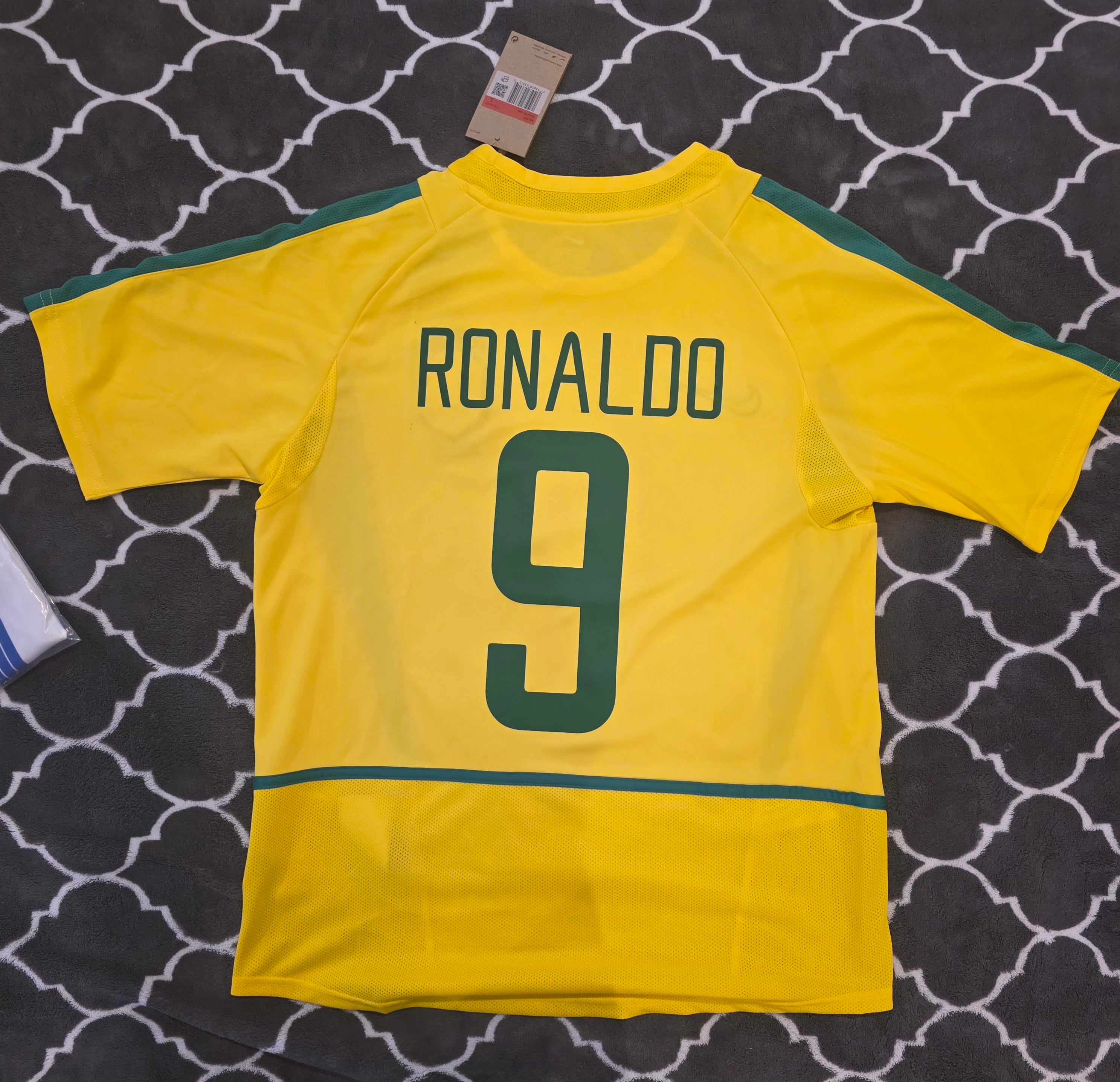 Ronaldo 9 Brazil Nike National Football Team Yellow 2002 World Cup Soccer Jersey Korea Japan