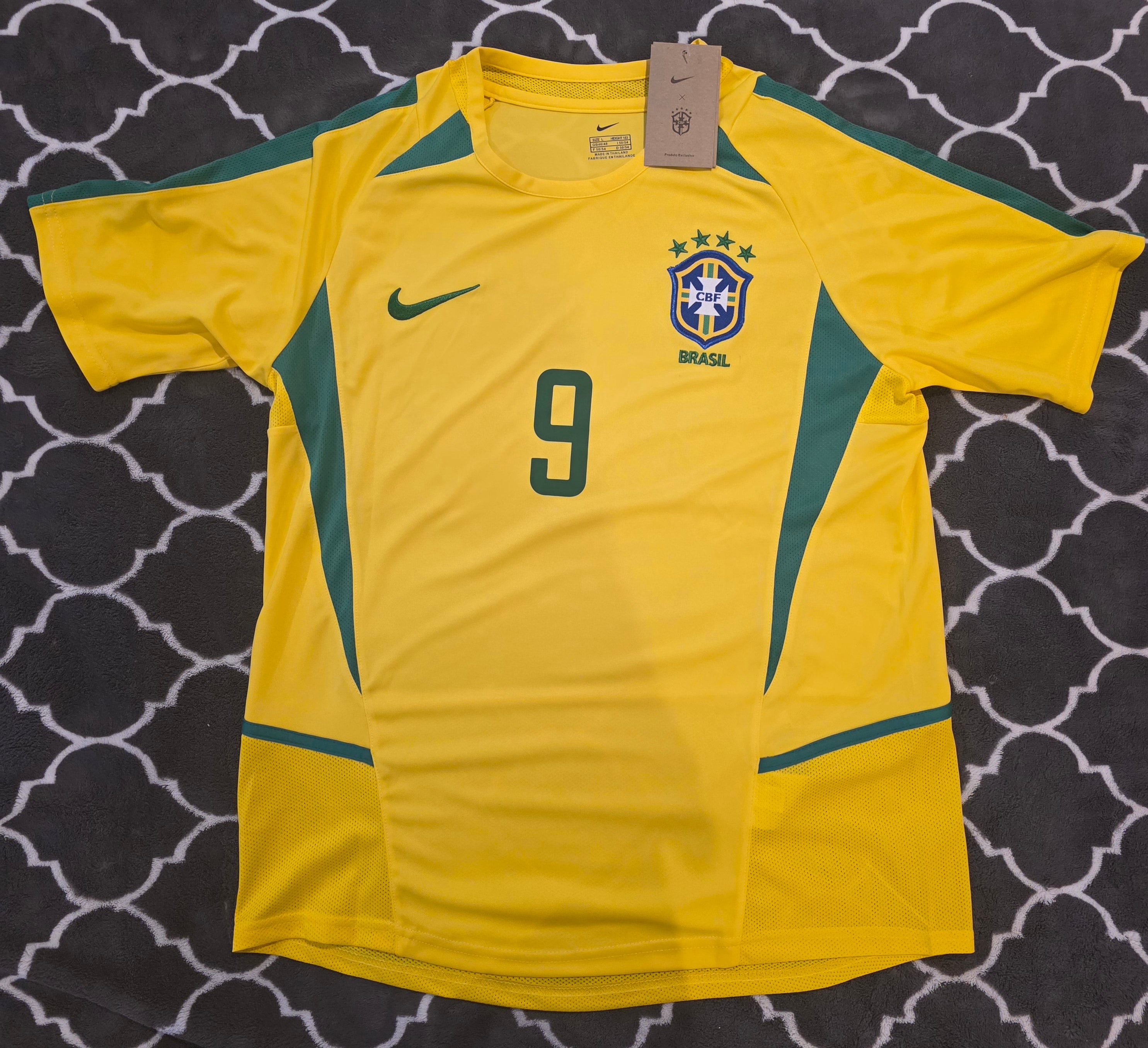 Ronaldo 9 Brazil Nike National Football Team Yellow 2002 World Cup Soccer Jersey Korea Japan