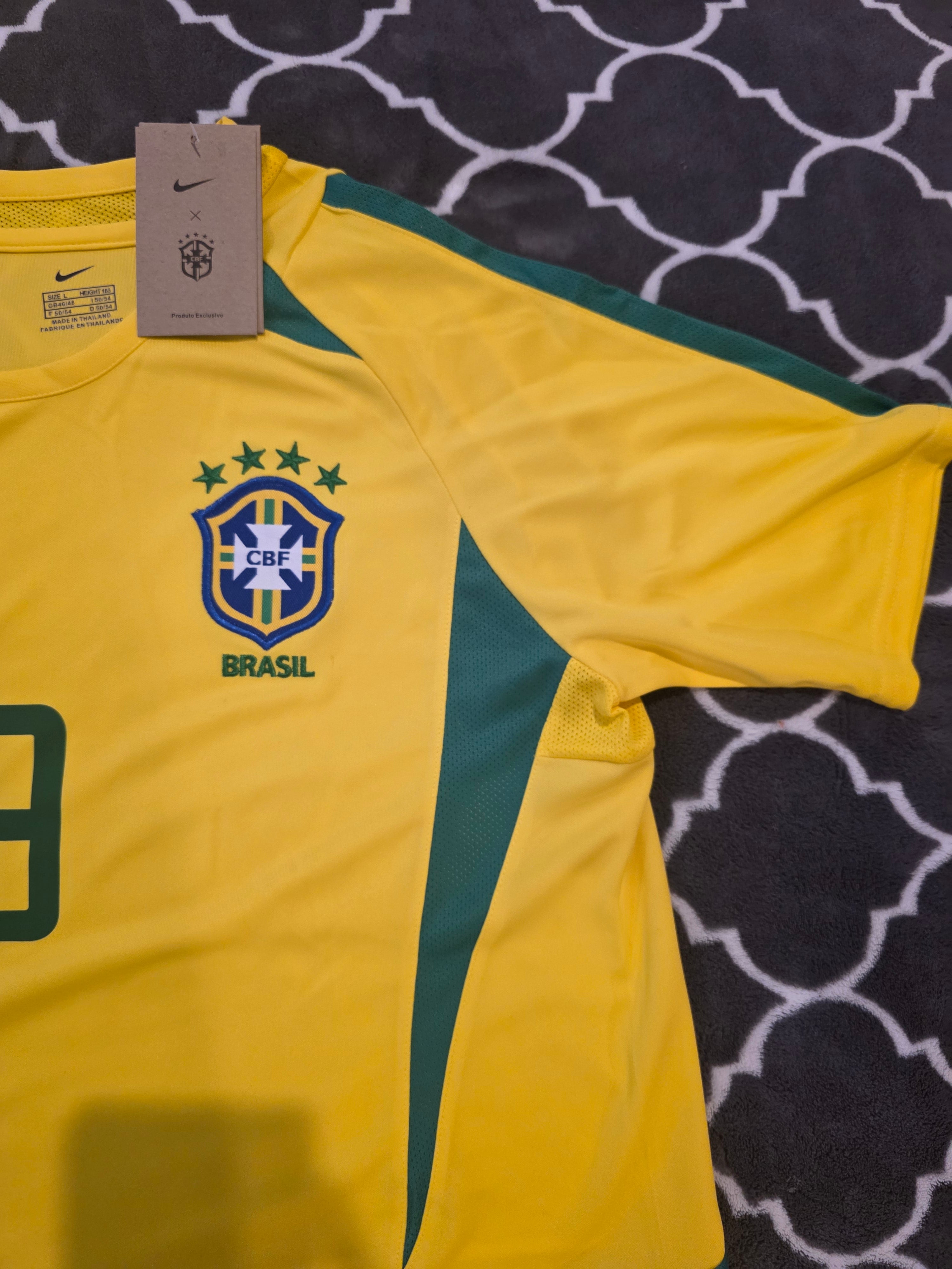 Ronaldo 9 Brazil Nike National Football Team Yellow 2002 World Cup Soccer Jersey Korea Japan