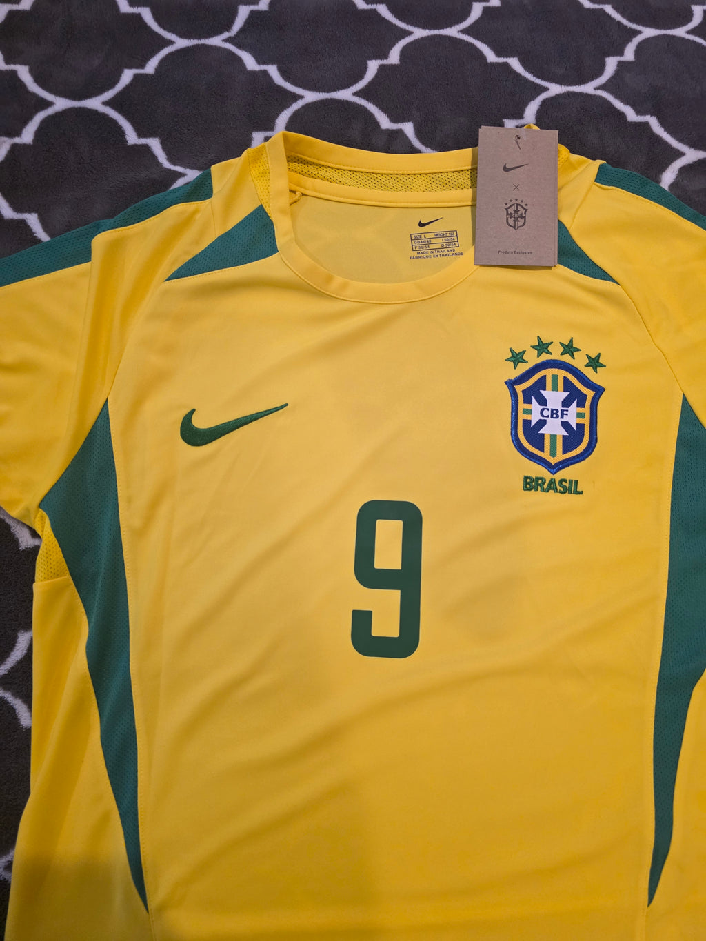 Ronaldo 9 Brazil Nike National Football Team Yellow 2002 World Cup Soccer Jersey Korea Japan