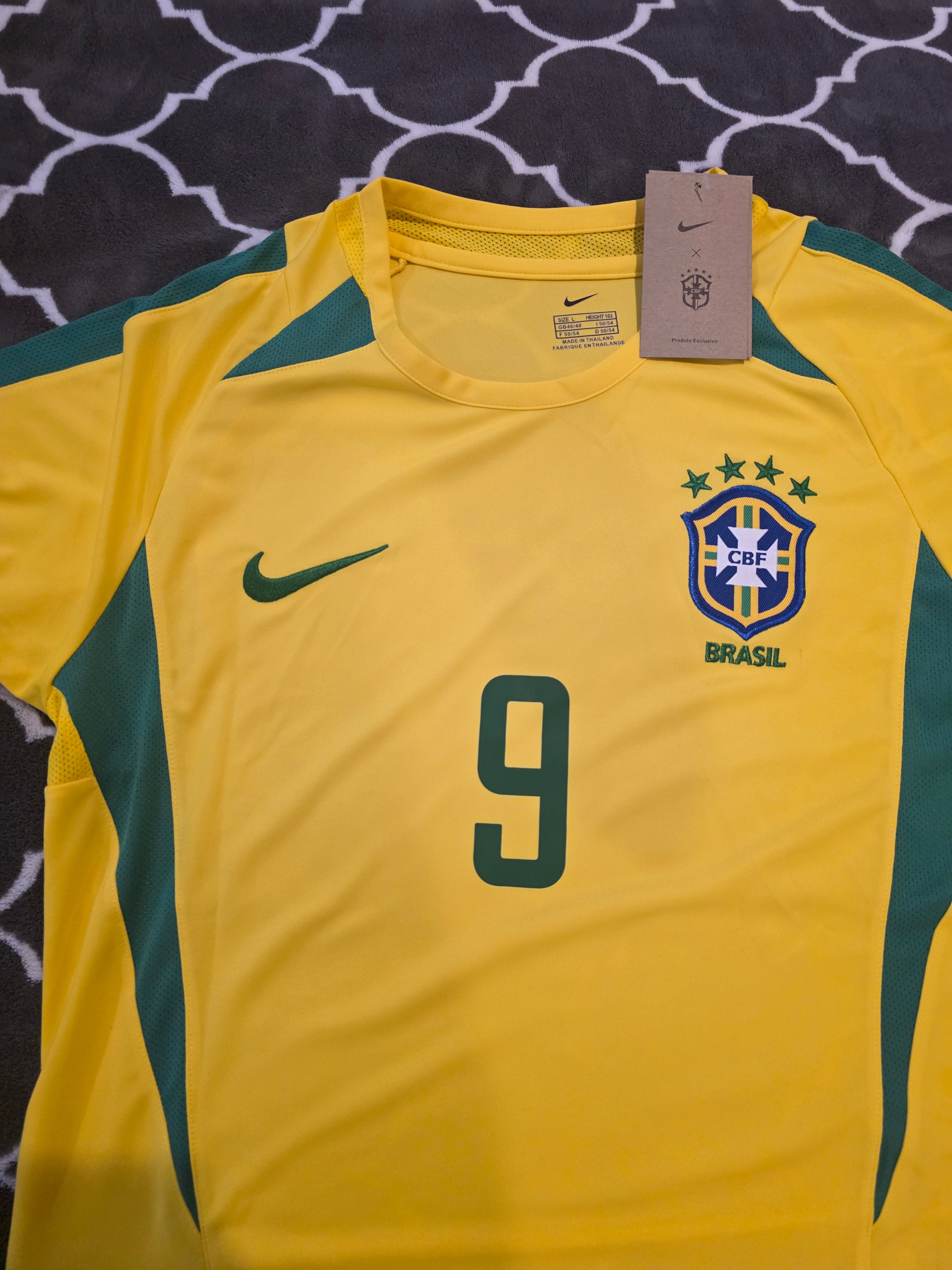 Ronaldo 9 Brazil Nike National Football Team Yellow 2002 World Cup Soccer Jersey Korea Japan