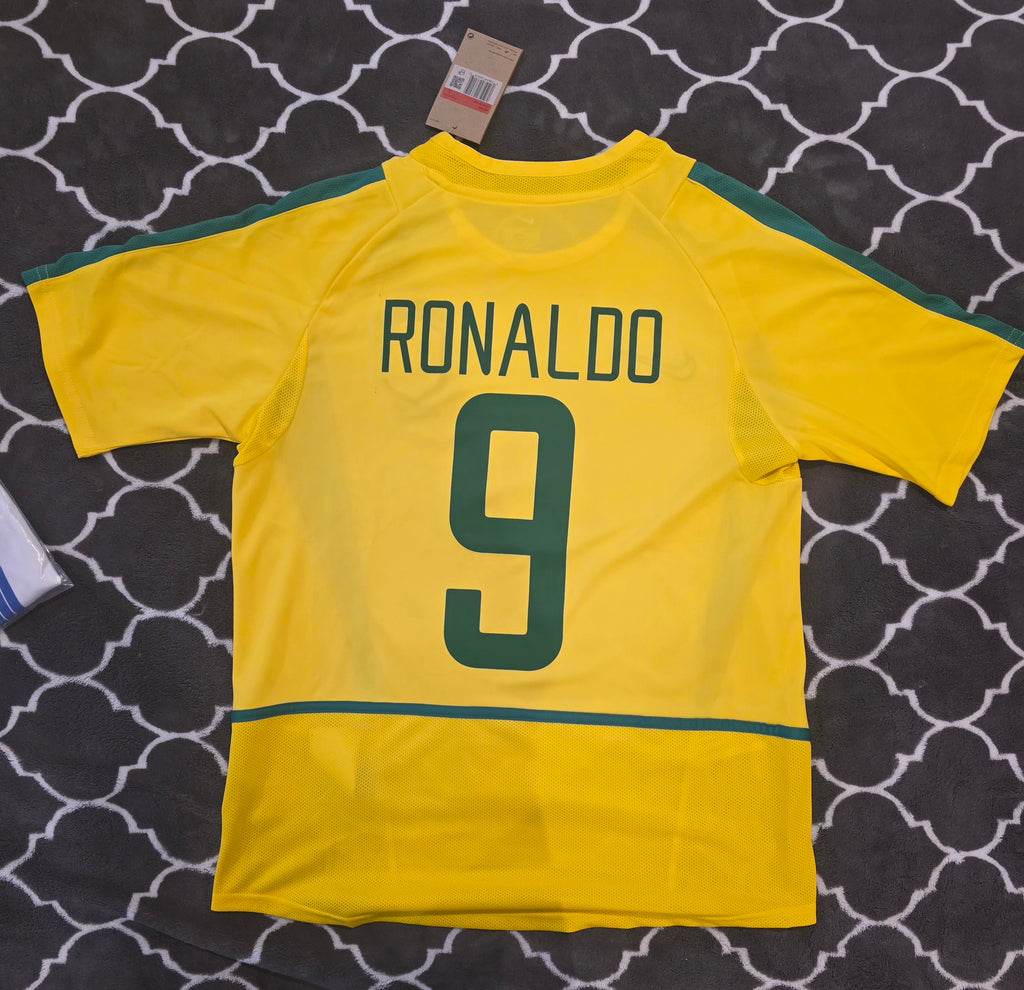 Ronaldo 9 Brazil Nike National Football Team Yellow 2002 World Cup Soccer Jersey Korea Japan